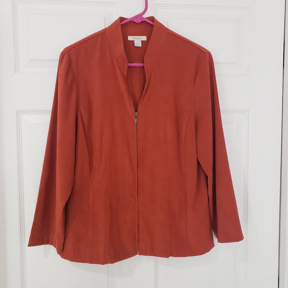 Dress Barn Women's Faux Suede Full Zip Jacket Blazer Orange Size Large